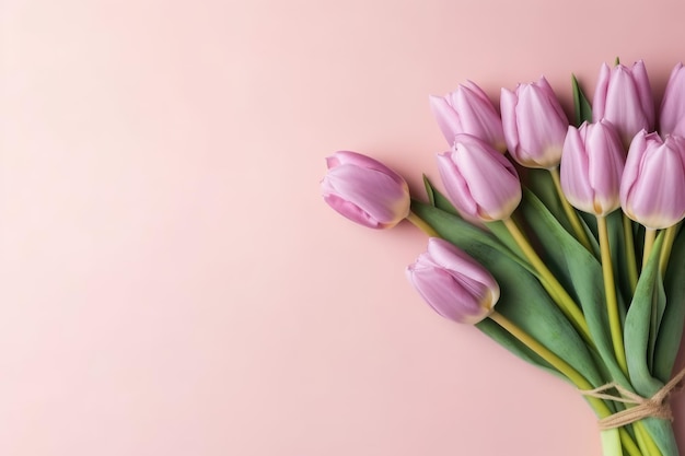 Tulpenbloemen op roze achtergrond flat lay top view