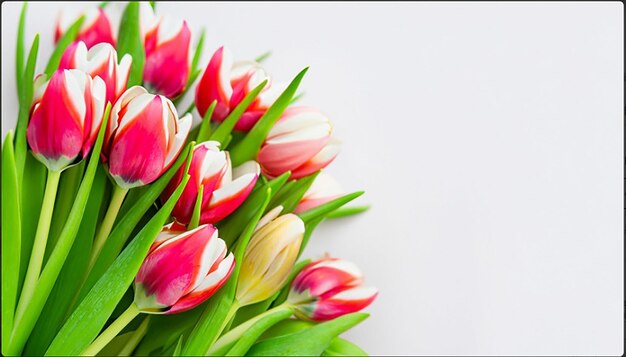 Tulpenboeket op witte achtergrond met kopieerruimte