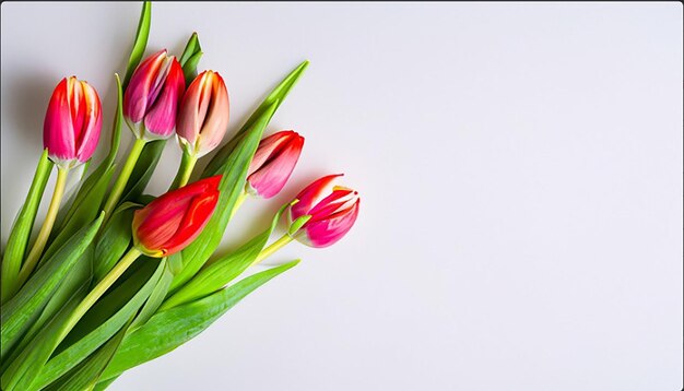 Tulpenboeket op witte achtergrond met kopieerruimte