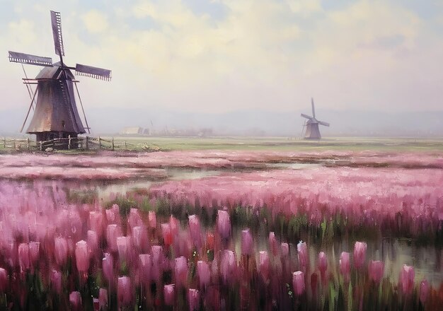 Tulpenvelden met windmolens