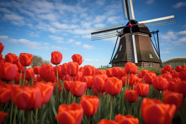 Foto tulpenvelden met windmolens