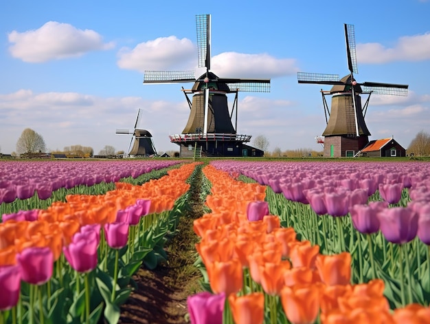 Foto tulpenvelden met windmolens