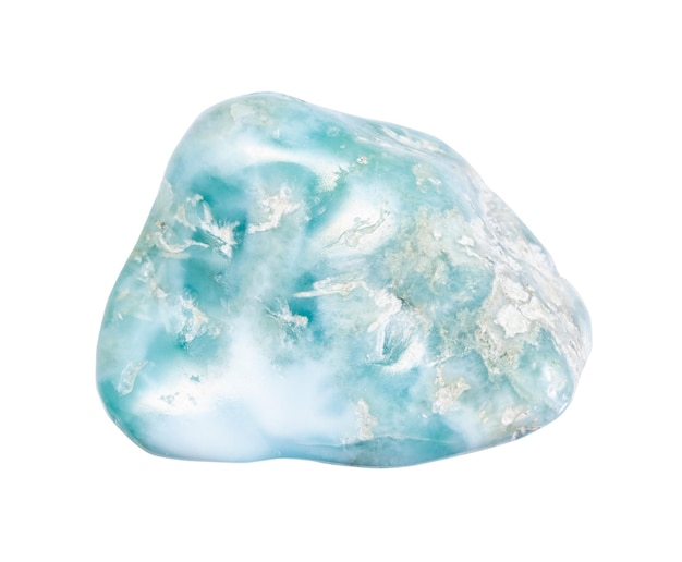 tumbled larimar gemstone isolated on white