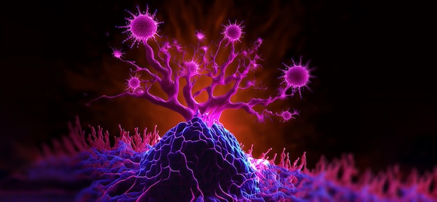 Tumor micro-omgevingsconcept met kankercellen, T-cellen, nanodeeltjes, geassocieerd met kanker