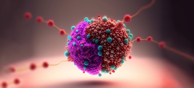 Концепция микроокружения опухоли с раковыми клетками, Т-клетками, наночастицами, связанными с раком