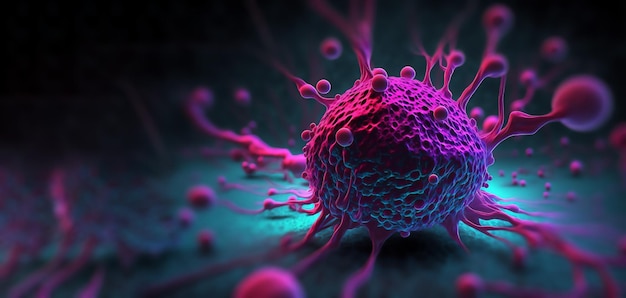 Tumor microenvironment concept with cancer cells, T-Cells, nanoparticles, cancer associated