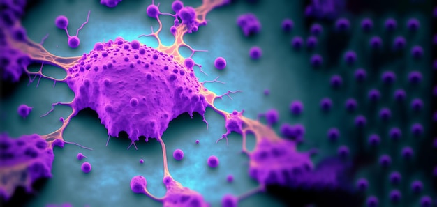Фото Концепция микроокружения опухоли с раковыми клетками, т-клетками, наночастицами, связанными с раком