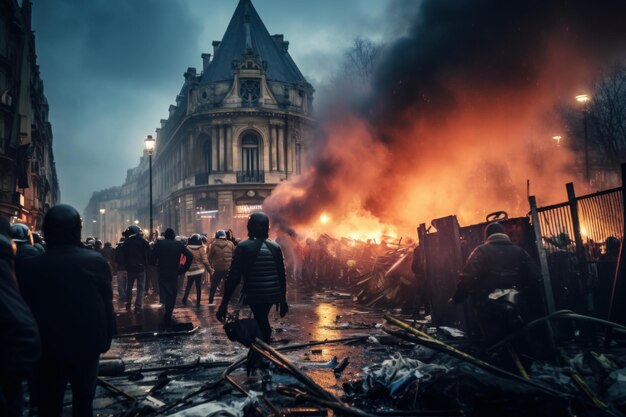 Photo tumultuous paris demonstration chaos generate ai