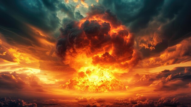 Photo in the tumultuous sky a nuclear blast casts an eerie glow whether day or night