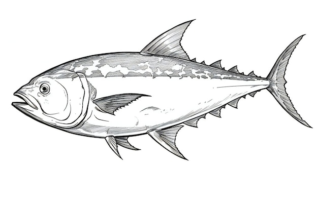 Tuna fish vintage line drawing or engraving illustration