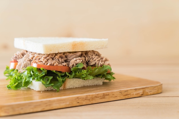 tuna sandwich on wood