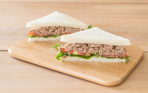 tuna sandwich on wood