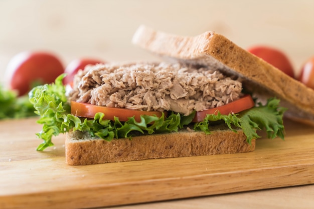 tuna sandwich on wood