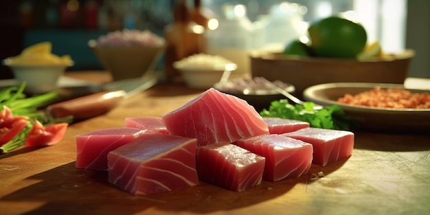 tuna sashimi black background stock photo