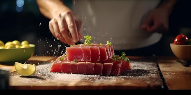 tuna sashimi black background stock photo