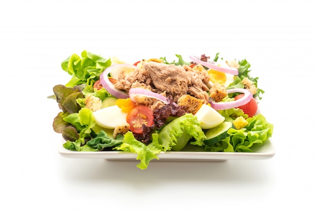 Tuna with vegetable salad and eggs