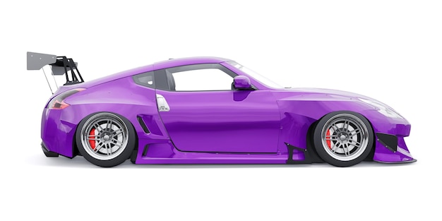 Tuned sports racing car with arch extensions air suspension and a huge spoiler 3d rendering