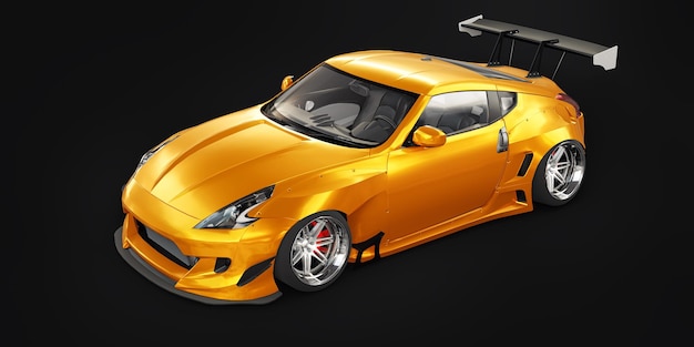 Tuned sports racing car with arch extensions air suspension and a huge spoiler 3d rendering