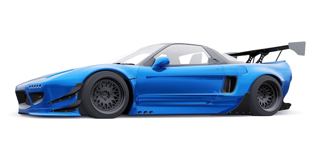 Tuned sports racing car with arch extensions air suspension and a huge spoiler 3d rendering