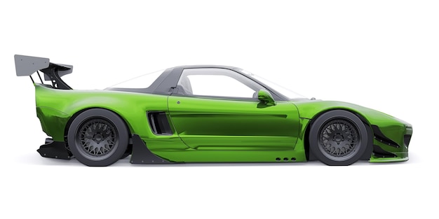 Tuned sports racing car with arch extensions air suspension and a huge spoiler 3d rendering