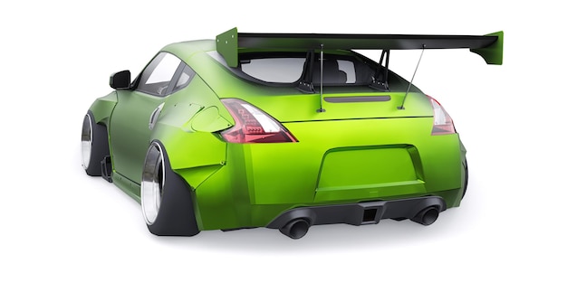 Tuned sports racing car with arch extensions air suspension and a huge spoiler 3d rendering