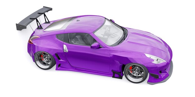 Tuned sports racing car with arch extensions air suspension and a huge spoiler 3d rendering