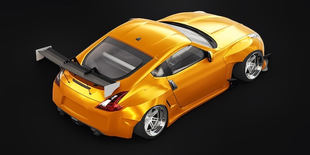 Tuned sports racing car with arch extensions air suspension and a huge spoiler 3d rendering