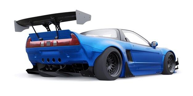 Tuned sports racing car with arch extensions air suspension and a huge spoiler 3d rendering