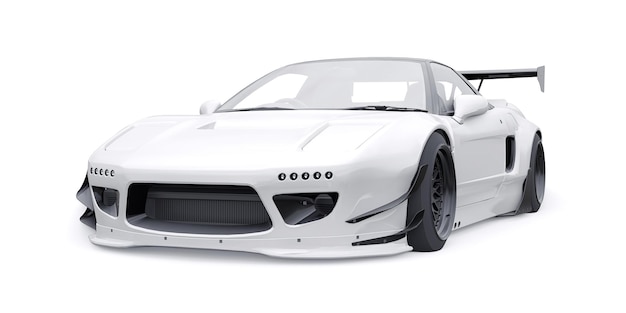 Photo tuned sports racing car with arch extensions air suspension and a huge spoiler 3d rendering