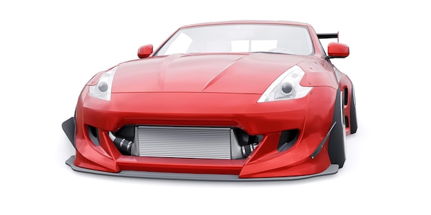 Tuned sports racing car with arch extensions air suspension and a huge spoiler 3d rendering