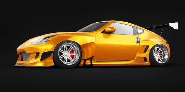 Tuned sports racing car with arch extensions air suspension and a huge spoiler 3d rendering