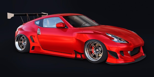 Tuned sports racing car with arch extensions air suspension and a huge spoiler 3d rendering