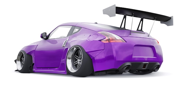 Tuned sports racing car with arch extensions air suspension and a huge spoiler 3d rendering