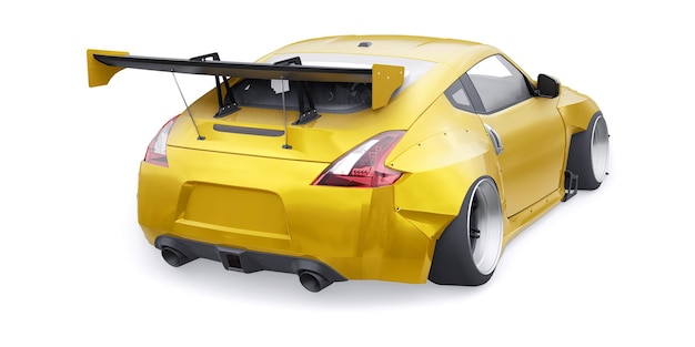 Tuned sports racing car with arch extensions air suspension and a huge spoiler 3d rendering