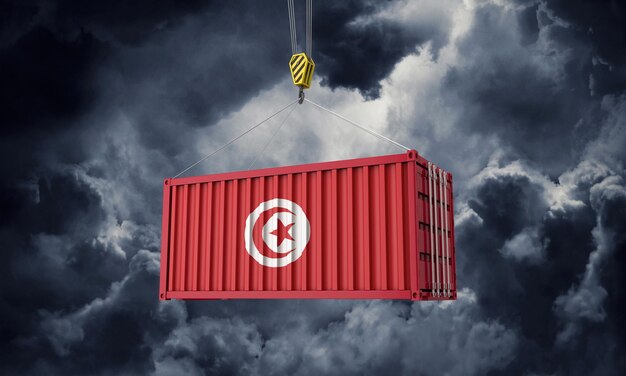 Tunesië handelsvrachtcontainer hangend tegen donkere wolken d render