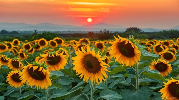 Tung bua tong Mexicaanse zonnebloemveld bij zonsondergang Mae Hong Son provincie in Thailand