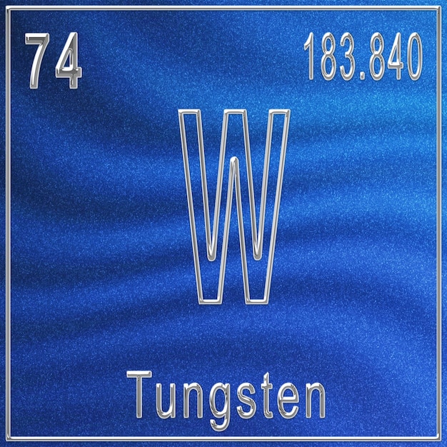 Tungsten chemical element, sign with atomic number and atomic weight, periodic table element