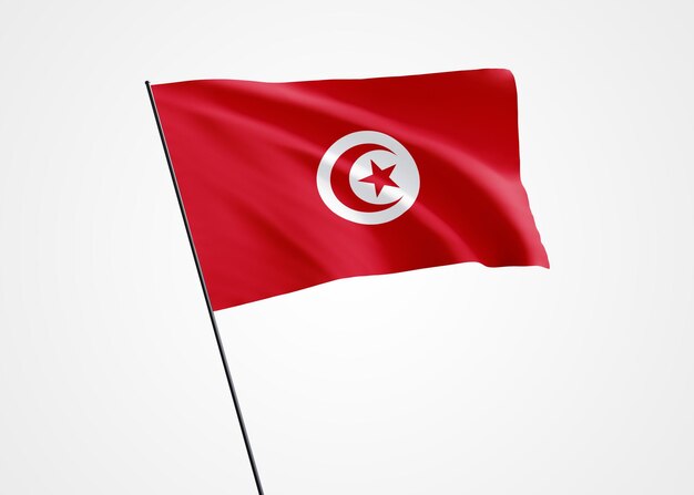 Tunis flag flying high in the white isolated background March 20th Tunis independence day