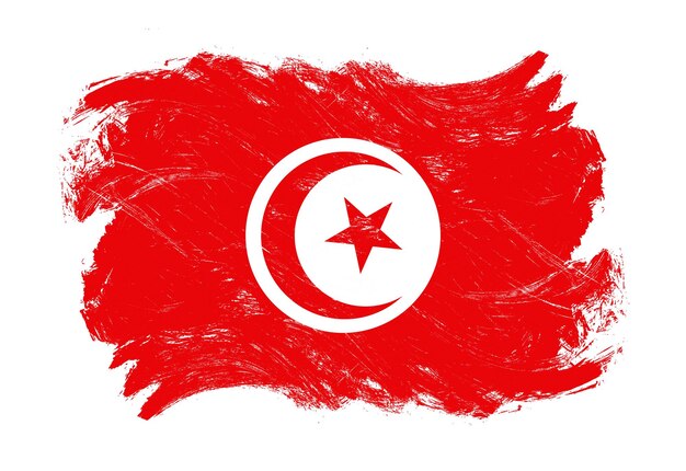 Tunisia flag on distressed grunge white stroke brush background