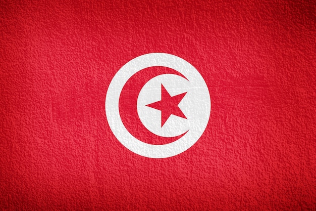 Photo tunisia flag and red wall background