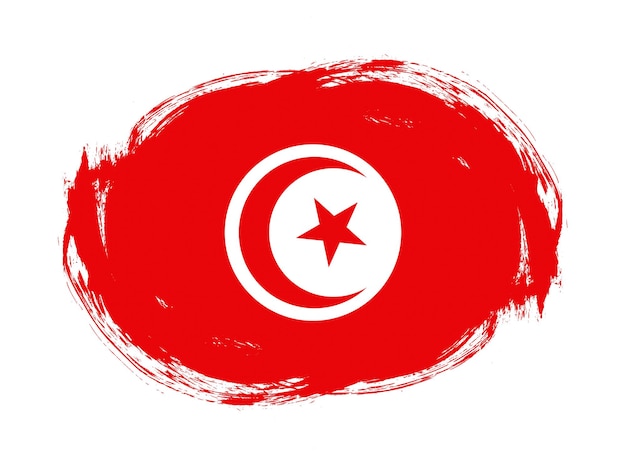 Tunisia flag in rounded stroke brush background