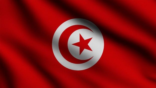 Tunisia flag waving in the wind with 3d style background