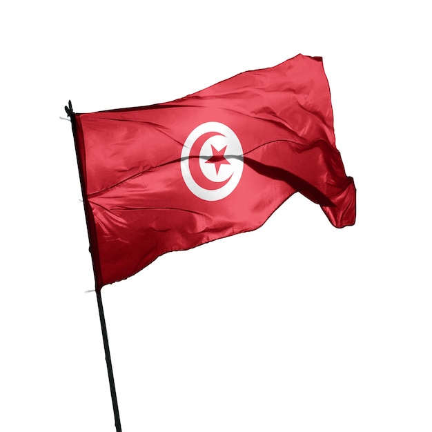 Foto bandiera tunisina su sfondo bianco