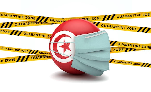 保護フェイスマスク付きチュニジアの旗新しいコロナウイルスの概念dレンダリング