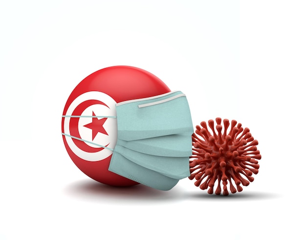 Tunisia flag with protective face mask novel coronavirus concept d render