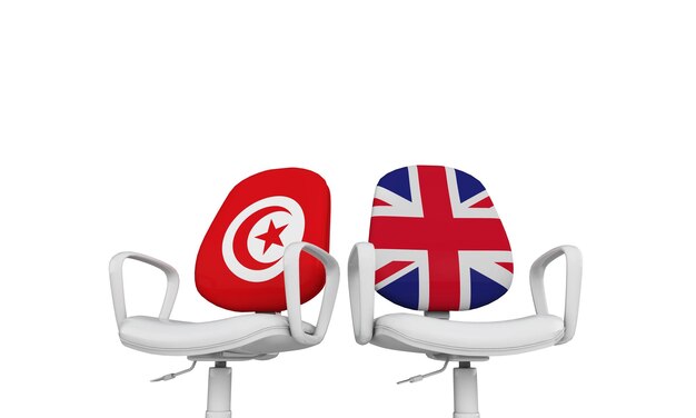 Tunisia and Great Britain business chairs Internationl relationship concept 3D Rendering