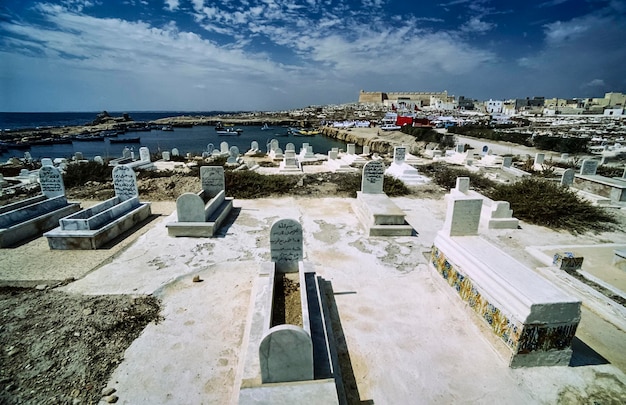 Tunisia mahdia view of the city and a muslim cemetery film scan