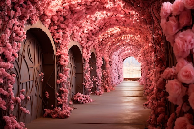 tunnel achtergrondafbeelding roze rozen pad