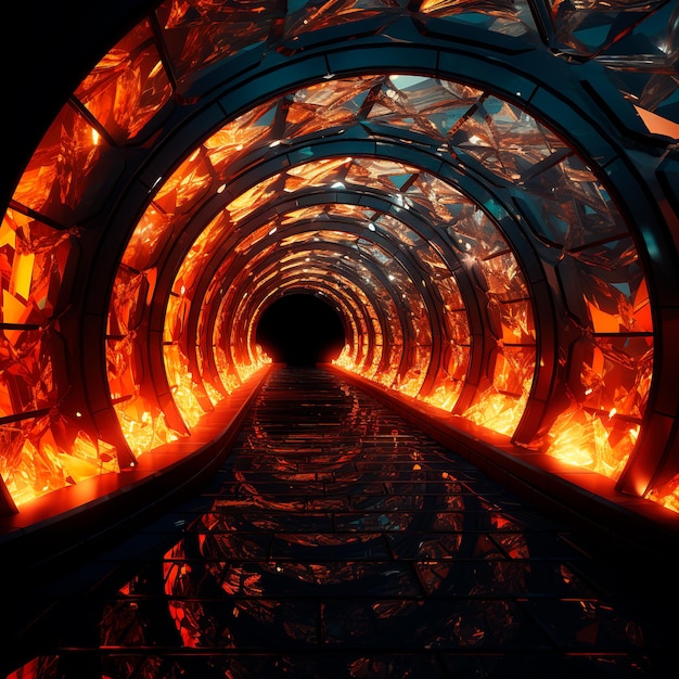 ネオンの光とトンネルの背景