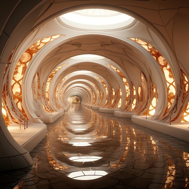 写真 ネオンの光とトンネルの背景